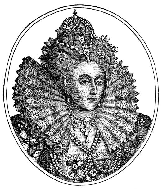 Queen Elizabeth I Of England Engraving from 1894 showing Queen Elizabeth I of England who lived from 1533 until 1603. elizabeth i of england photos stock illustrations
