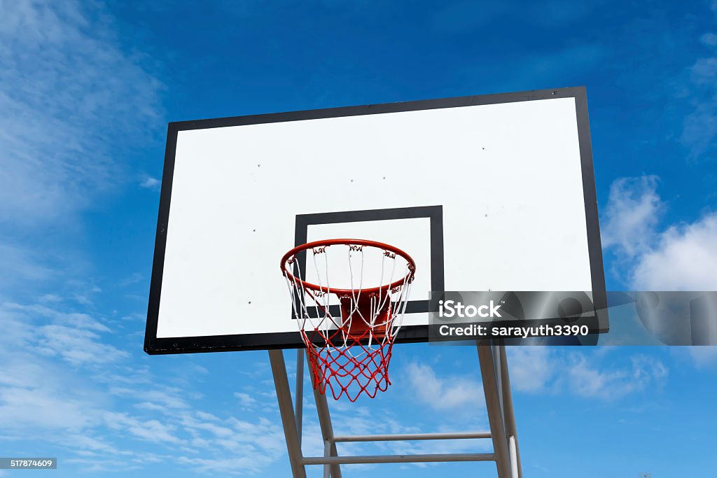 basketball hoop stand at playground in park on sky background Aspirations Stock Photo