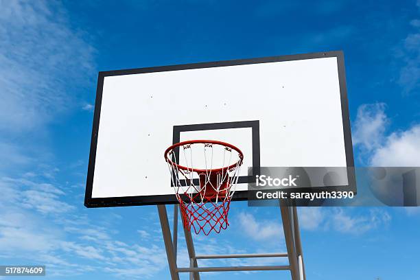 Basketball Hoop Stand At Playground In Park On Sky Background Stock Photo - Download Image Now