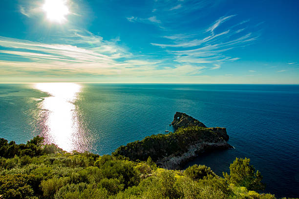 Panoramic view from Sa Foradada  breathtaking mediterranean tropic empty beach 30 km from Palma de Mallorca
