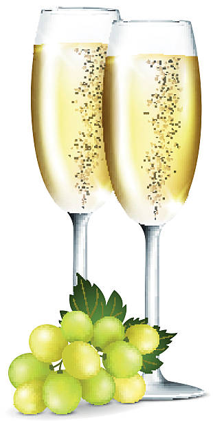 ilustraciones, imágenes clip art, dibujos animados e iconos de stock de en copas de champán - white wine white background isolated on white champagne flute