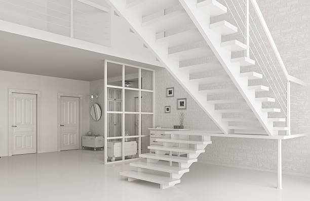 istock Interior of white hall with staircase 3d rendering 517874790