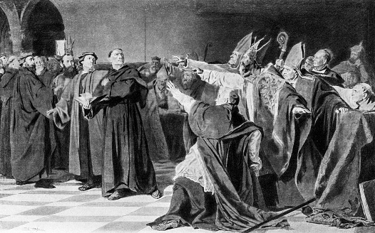 Engraving from 1894 showing Martin Luther at the Diet of Worms in 1521.