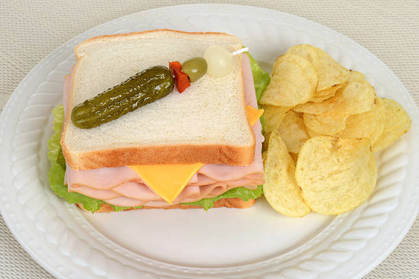 istock top view chicken sandwich with potato chips 517877429