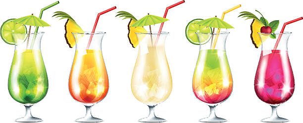 ilustraciones, imágenes clip art, dibujos animados e iconos de stock de cócteles veraniegos - summer party drink umbrella concepts
