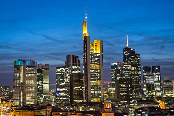Frankfurt skyline in the evening stock photo