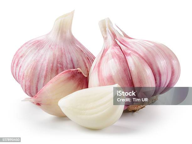 Garlic Closeup Isolated On White Background With Clipping Path Stock Photo - Download Image Now