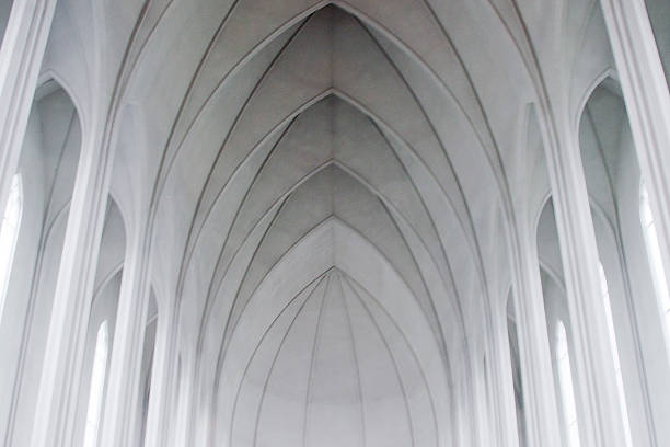 Gothic arches in a modern church Gothic arches in a modern church (Reykjavik, Iceland). Almost black (grey) and white cathedrals stock pictures, royalty-free photos & images