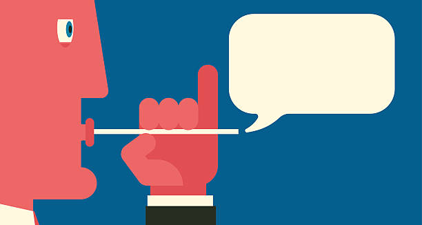 Idle talk. A man inflates a speech bubble using tubule. Idle talk concept illustration. blunt angle stock illustrations