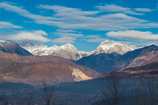 Alps. Kamnik-Savinja Alps winter view a from Old Castle on a hill. krvavec stock pictures, royalty-free photos & images