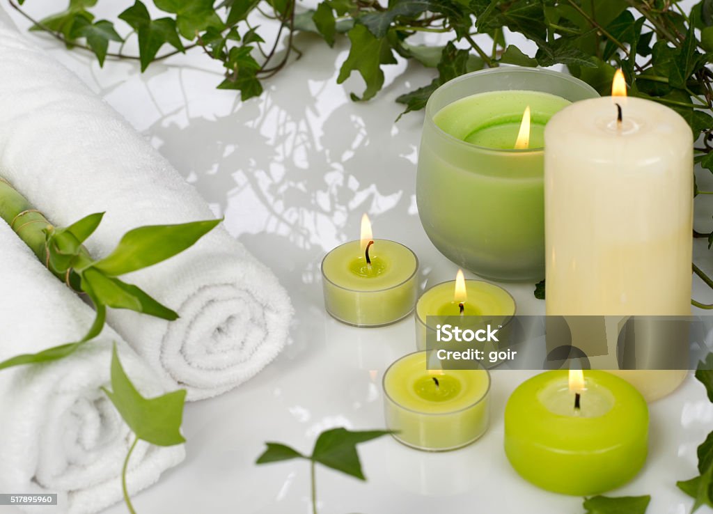 Candles and towels Alternative Therapy Stock Photo