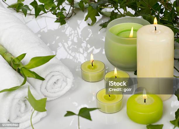Candles And Towels Stock Photo - Download Image Now - Alternative Therapy, Aromatherapy, Bamboo - Plant
