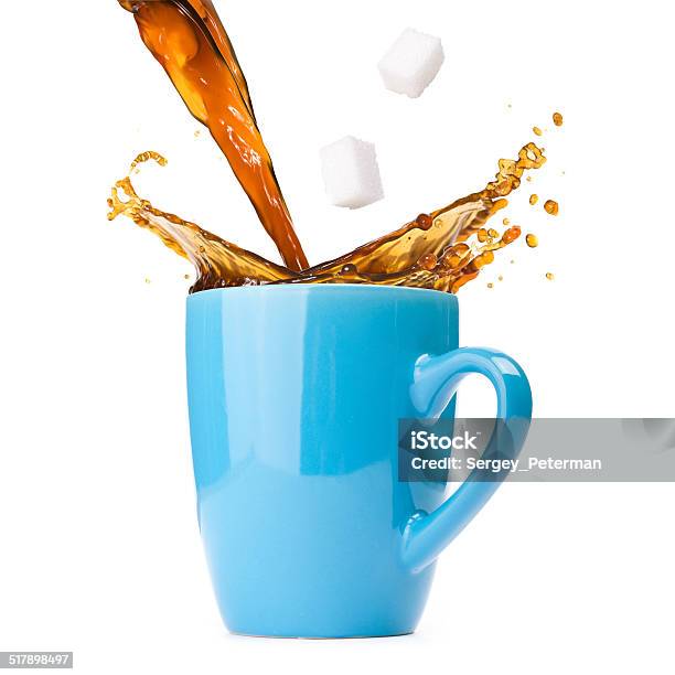 Splashing Coffee Stock Photo - Download Image Now - Blue, Breakfast, Cafe