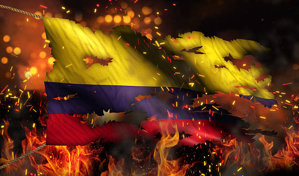istock Colombia Burning Fire Flag War Conflict Night 3D 517898751
