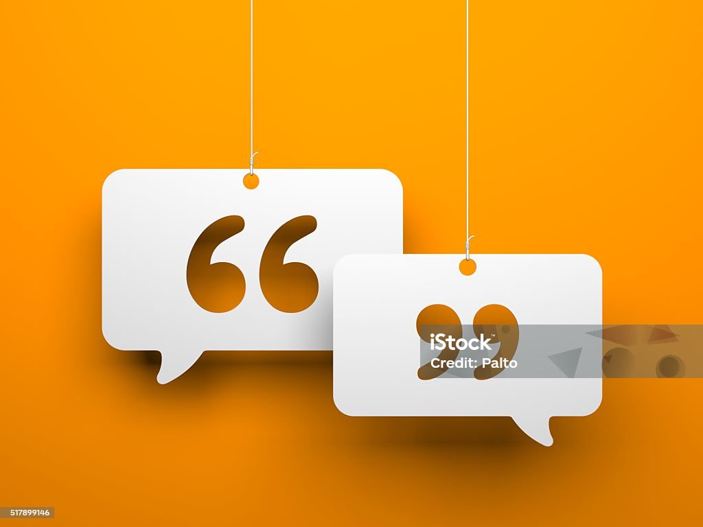 Chat symbol and Quotation Mark Chat symbol and Quotation Mark - hanging on the strings Testimonial Stock Photo