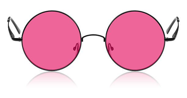 round hippy occhiali con lenti rosa - pink glasses foto e immagini stock