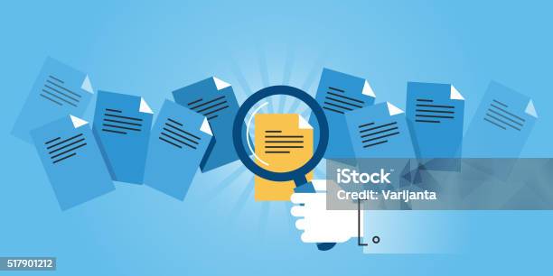 Flat Line Design Website Banner Of Document Search Stock Illustration - Download Image Now - Instructions, Document, Searching