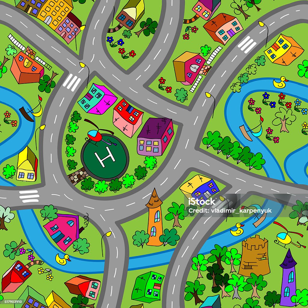 Cartoon Map Pattern Cartoon Map Seamless Pattern Stock Illustration - Download Image Now ...