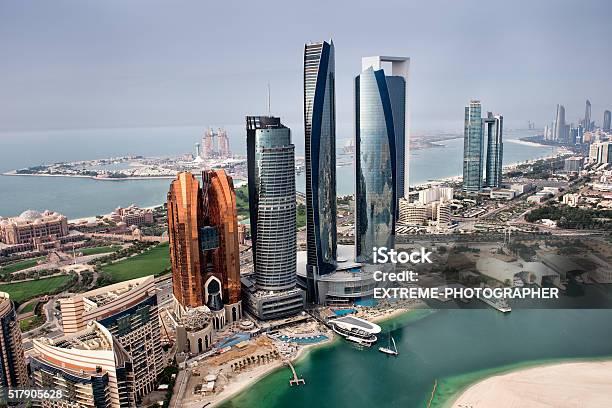 Abu Dhabi Landmarks Stock Photo - Download Image Now - Abu Dhabi, Urban Skyline, Aerial View