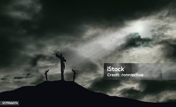 Crucifixion Of Jesus On Golgotha With Copy Space Stock Photo - Download Image Now - Good Friday, Jesus Christ, Religious Cross