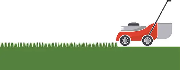 Vector illustration of Lawn mower cutting grass with isolated background