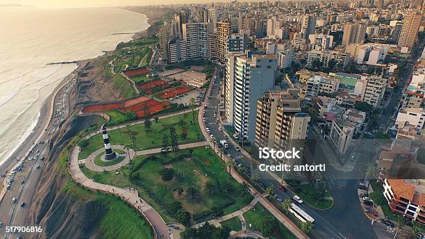 Aerial View Of Lima Peru Miraflores Cosatline Cityscape Stock Photo - Download Image Now