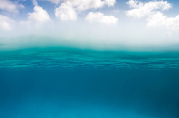 istock Underwater scene in bottom and sky with clouds on top 517907244