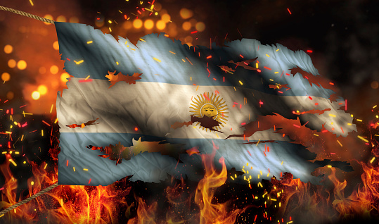 Argentina Burning Fire Flag War Conflict Night 3D