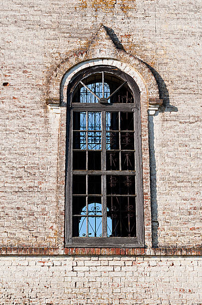 Big window of old orthodox church stock photo