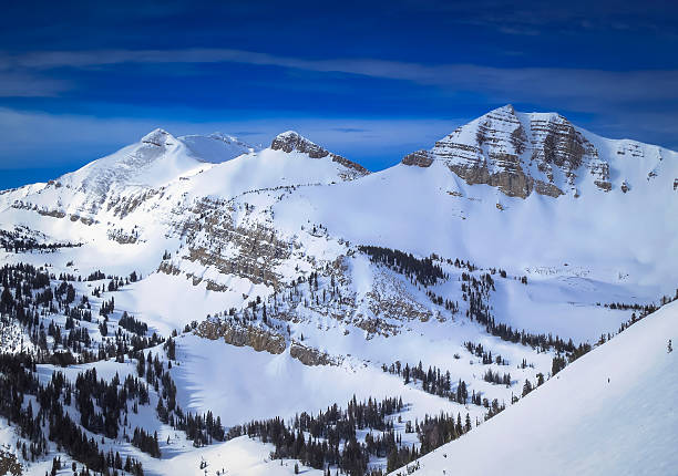 jackson trou, dans le wyoming, hiver - telemark skiing photos photos et images de collection