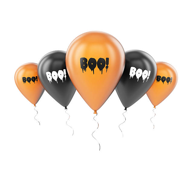 istock Orange and Black Halloween balloons that read BOO! 517929431