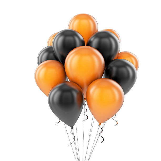 istock Black and orange halloween balloons 517929439