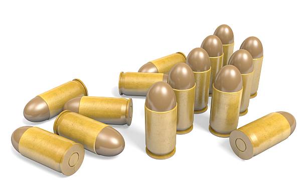 istock Pistol .45 caliber bullets rendered in 3D 517929535