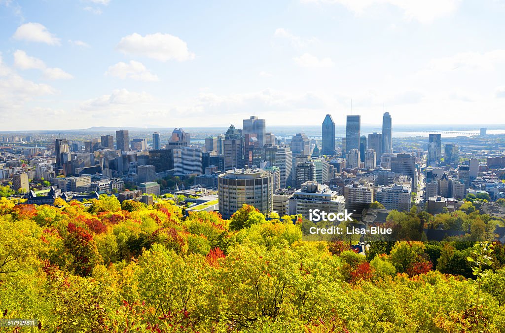 Montreal Skyline Foliage in Montreal Autumn Stock Photo