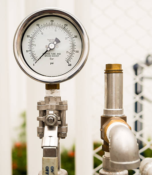 istock Pressure gauge and safety release valve in gas supply system 517931199