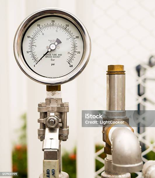 Pressure Gauge And Safety Release Valve In Gas Supply System Stock Photo - Download Image Now