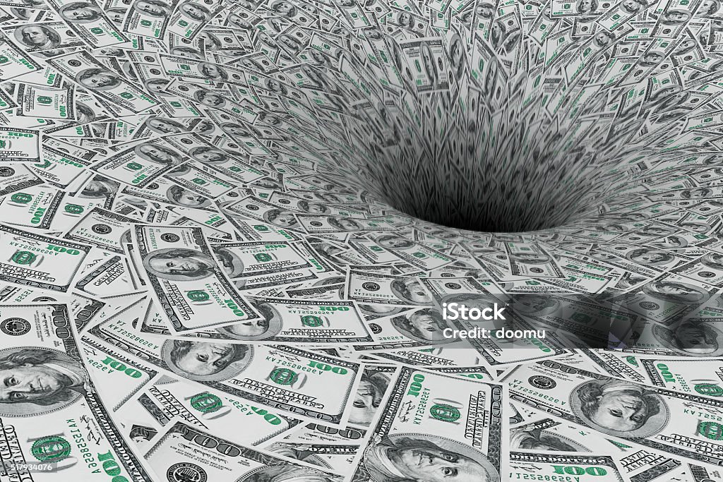 Crisis Concept. Money Flow in Black Hole Crisis Concept. Money Flow in Black Hole extreme closeup Currency Stock Photo
