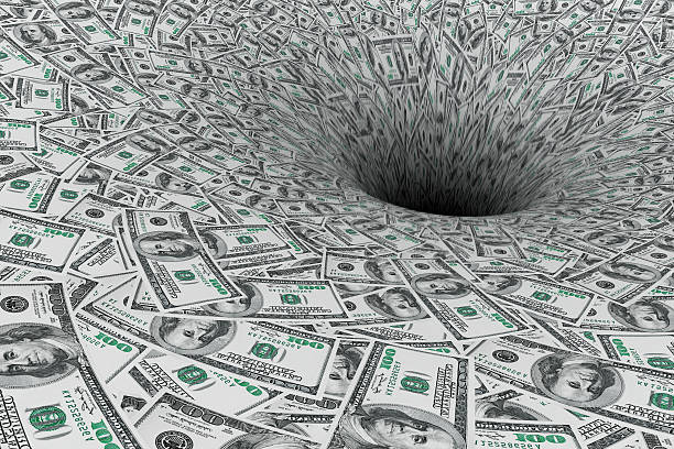 Crisis Concept. Money Flow in Black Hole stock photo