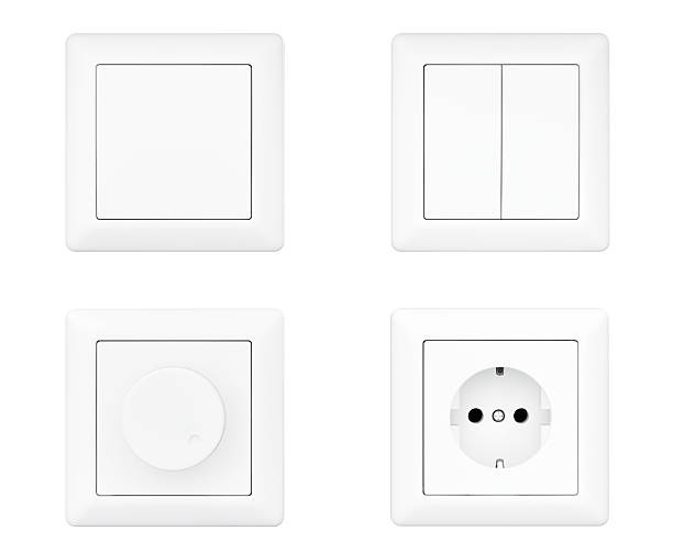 Power Socket, Dimmer and Light Switches set Power Socket, Dimmer and Light Switches set on a white background dimmer switch photos stock pictures, royalty-free photos & images