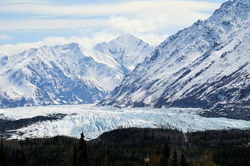 The Kennicott Glacier works it's way down from the Wrangell Mountains, Alaska