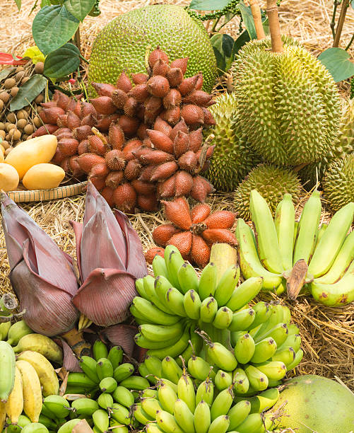 group of thai fruit on straw background