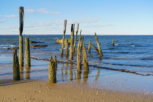 Old piere on the ocean in Sands Point, Long Island, New York State, USA