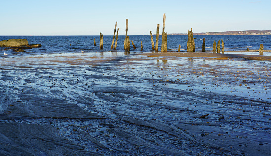 Old piere on the ocean in Sands Point, Long Island, New York State, USA