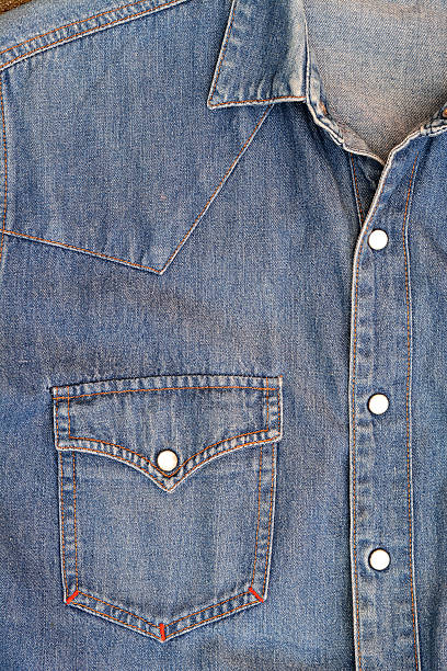 istock Close-up of blue denim shirt 517953949