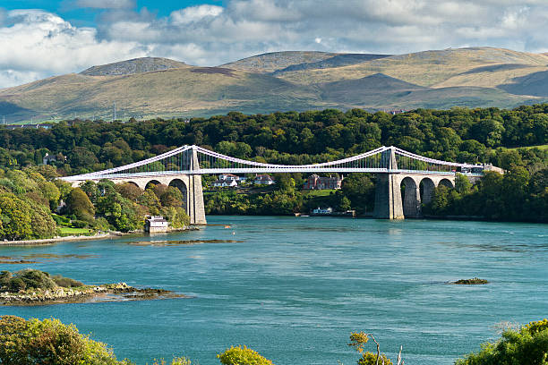 Menai Suspension Bridge Menai Suspension Bridge Anglesey North Wales Uk gwynedd photos stock pictures, royalty-free photos & images