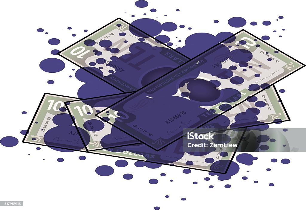 Stained Bank Note Dye Bombed Bank Notes Stock Illustration - Download Image Now - Paper ...