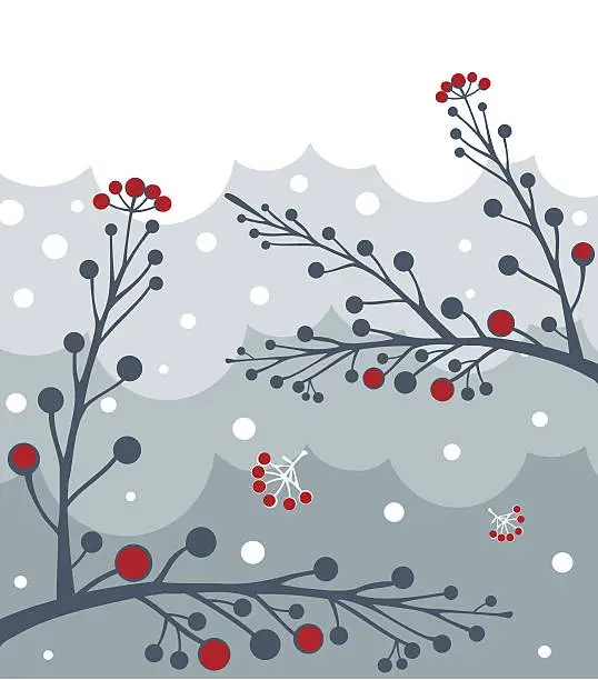 Vector illustration of Twigs, Clouds, Snowflakes