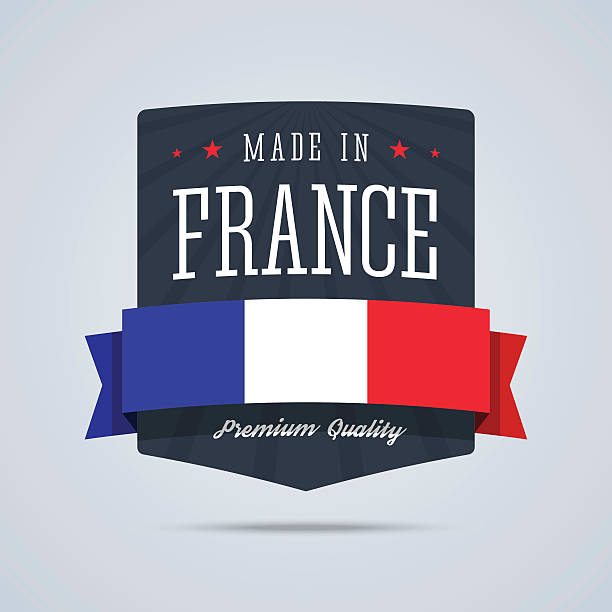 illustrations, cliparts, dessins animés et icônes de fabriqué en france avec ruban et écusson drapeau. - fabriqué en france