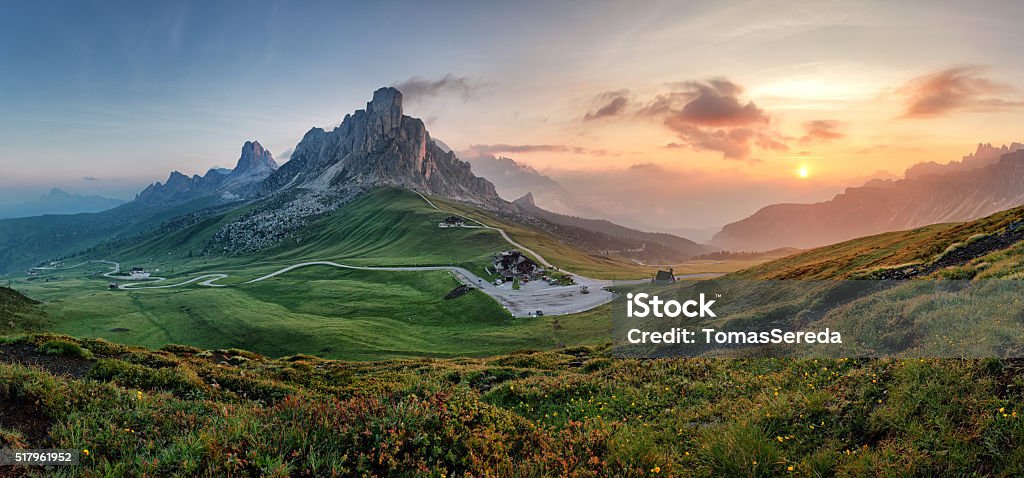 Mountain nature panorama in Dolomites Alps, Italy. Mountain Stock Photo