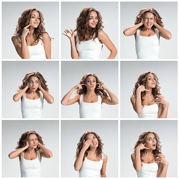 istock Set of young woman's portraits with different happy emotions 517962480